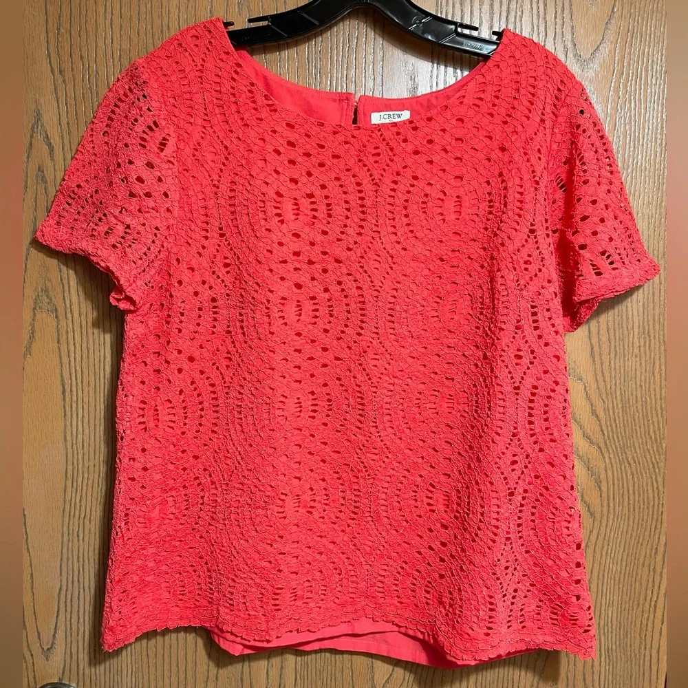 J. Crew Red Lace Blouse with Back Button Closure